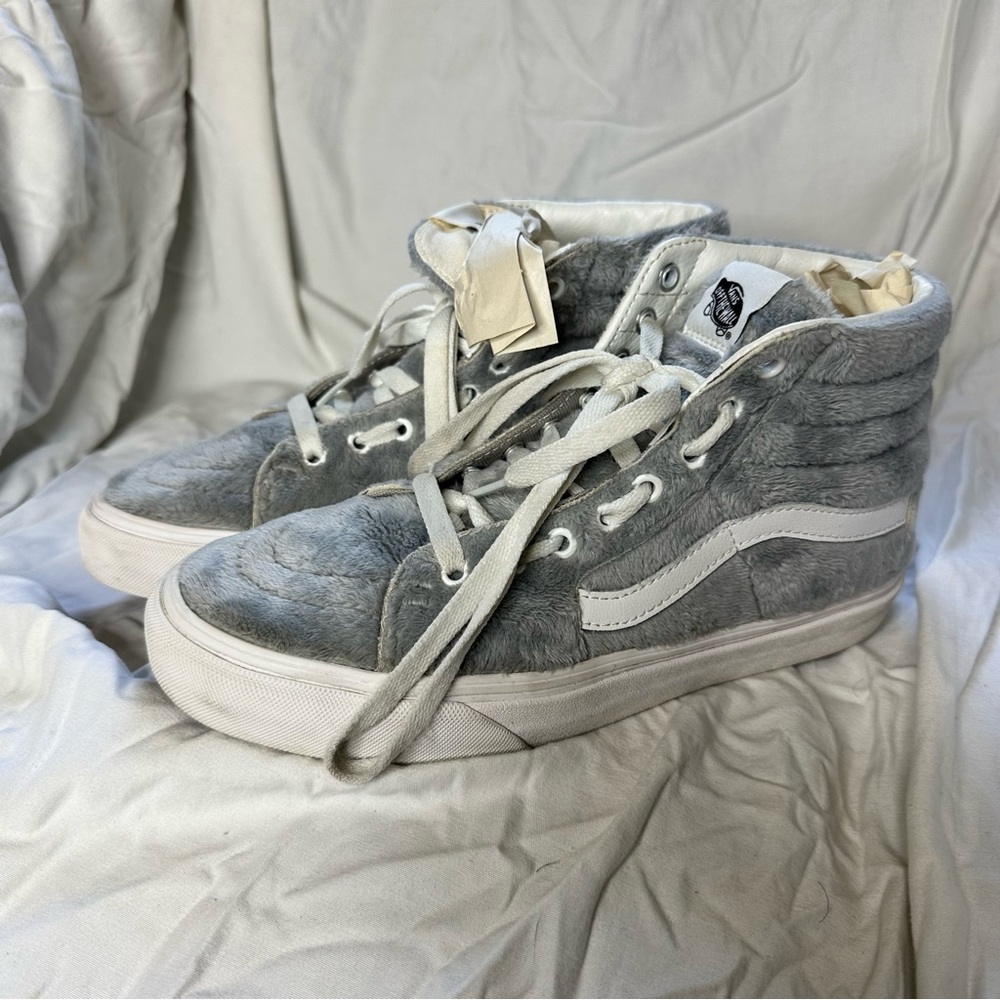 Vans Gray and White Faux Fur High-Top Sneakers